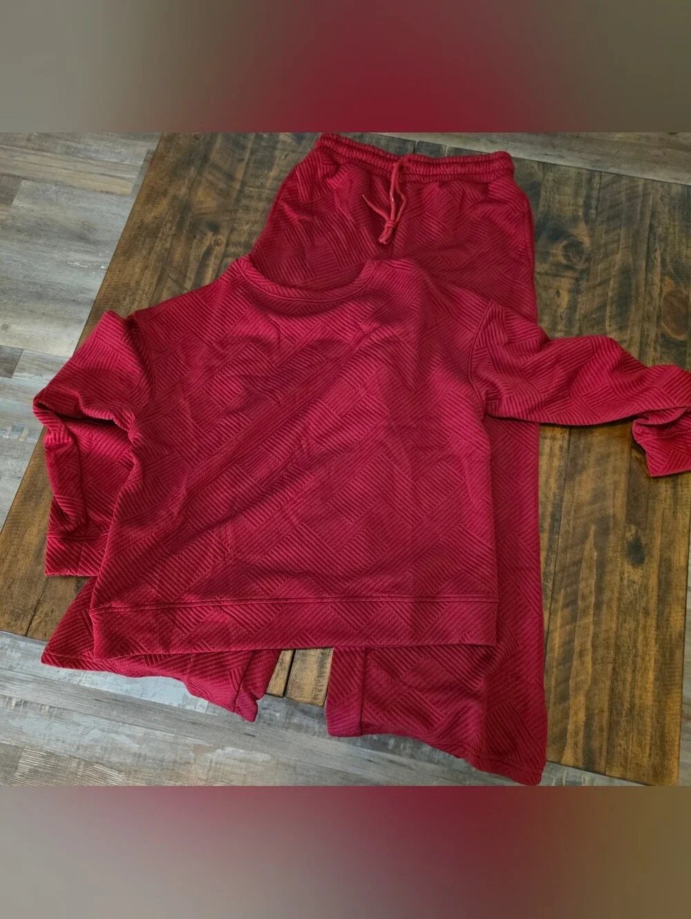 Textured 2 Piece Red Pant And Shirt Set